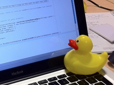Rubber duck on a keyboard